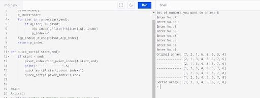 Code output for quicksort in Python. | Image: Harshil Patel