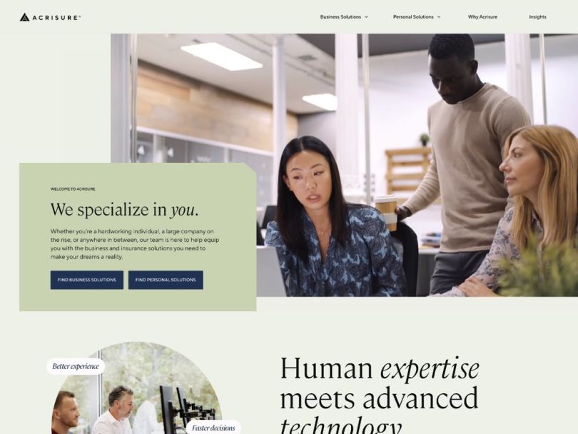 A screenshot of Acrisure’s homepage on its redesigned website