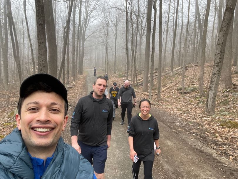 Boom Entertainment team members on a hike