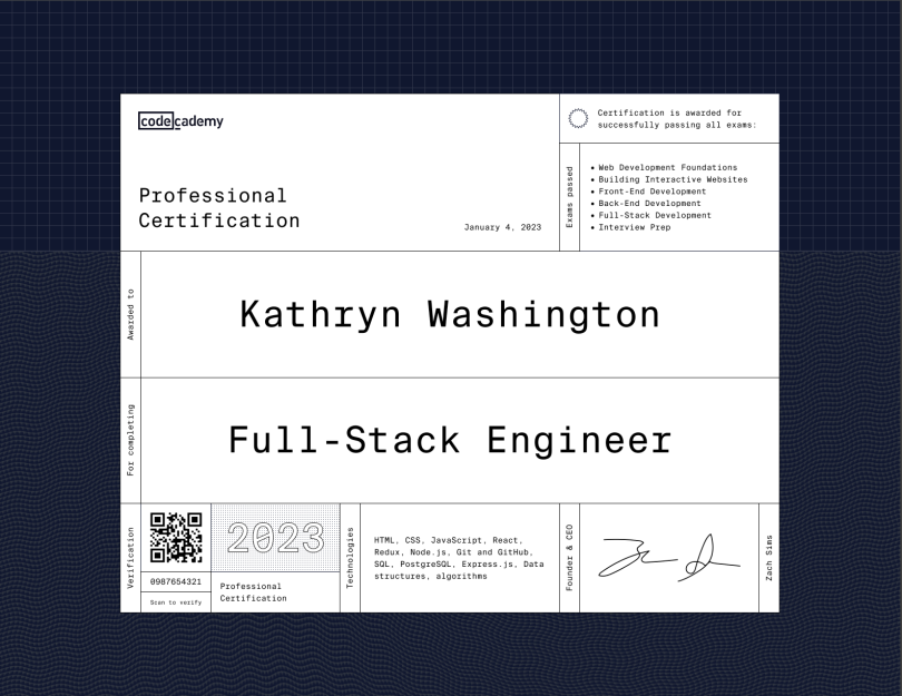 picture of codecademy certification