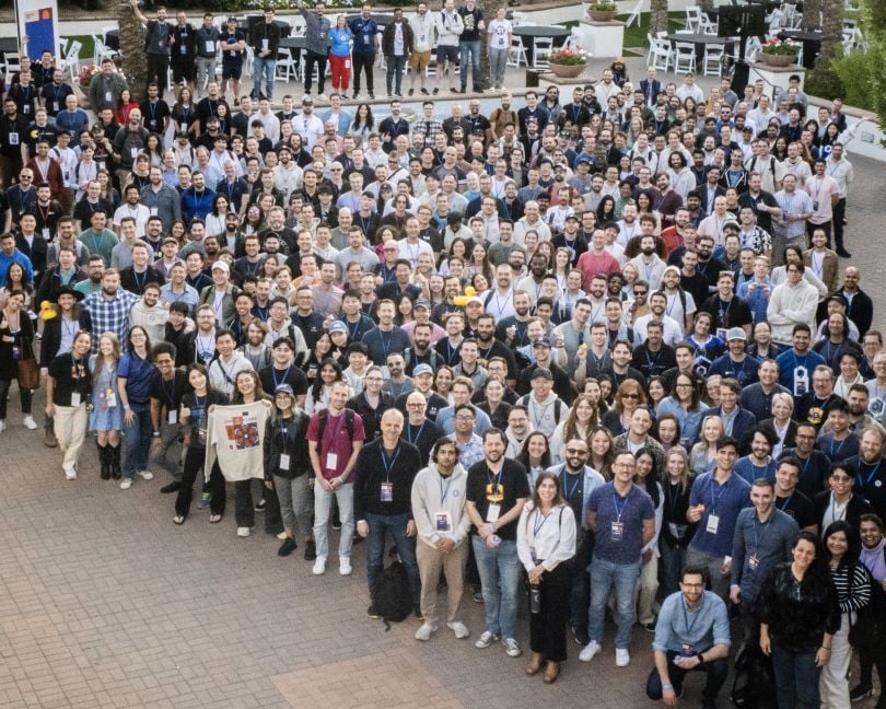 Outdoor aerial shot of Chainlink employees. 