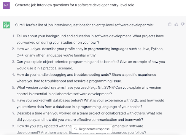 ChatGPT job interview questions