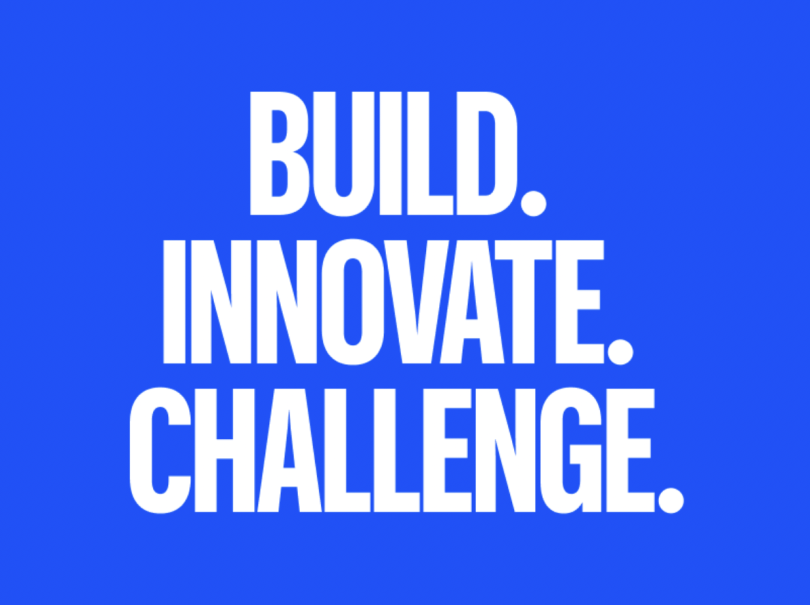 White text set against a blue backdrop that reads "Build. Innovate. Challenge"