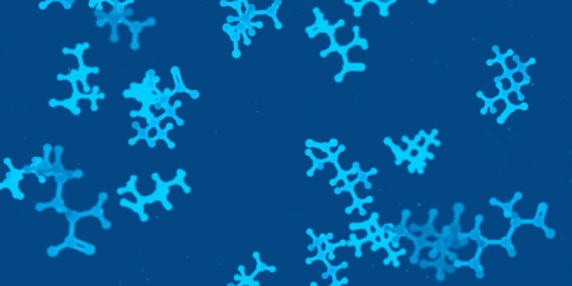 A screenshot of Conagen's website showing an abstract image of floating molecules.