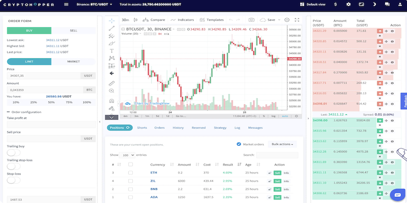 Cryptohopper trading web page. 