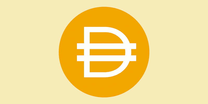 An illustration of the Dai stablecoin logo on a coin.