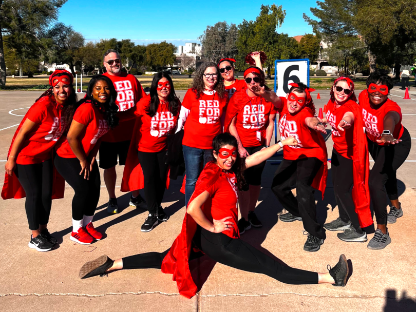 Ellevation Education team members wearing all red and posing for group photo