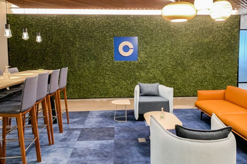 A lounge at Coinbase headquarters