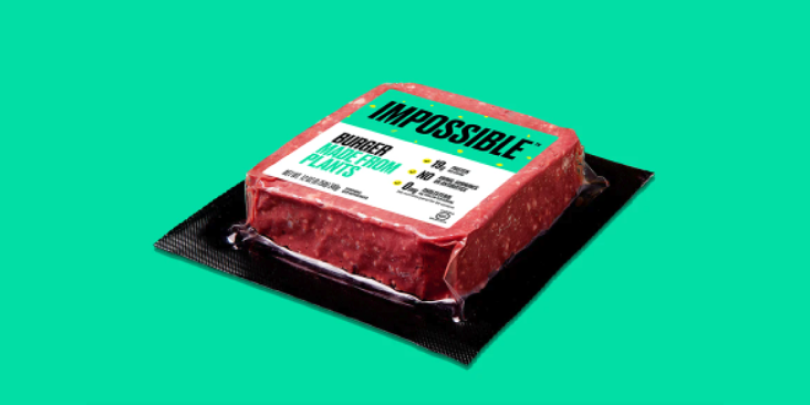 A screenshot of Impossible Food's website showing their synthetic beef product.
