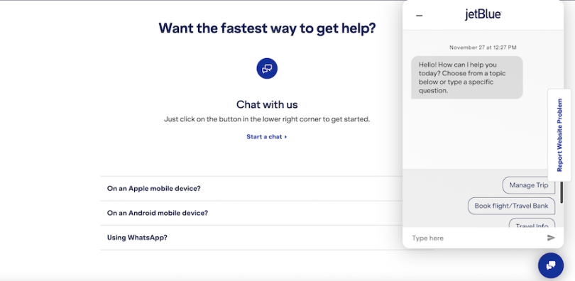 JetBlue's chatbot