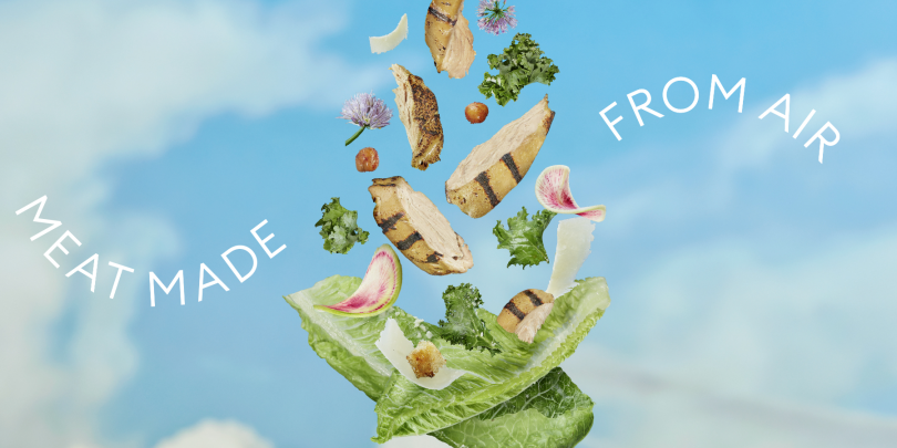 A screenshot of Kiverdi's website showing a salad using synthetically produced chicken.