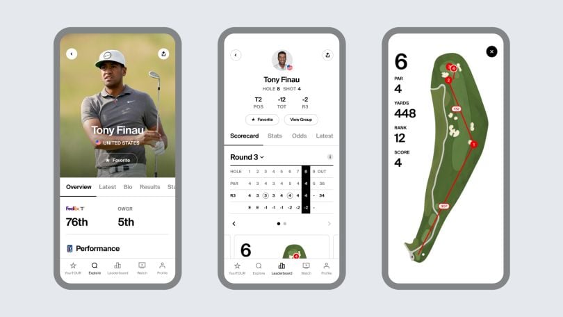 examples of PGA TOUR's new mobile experience