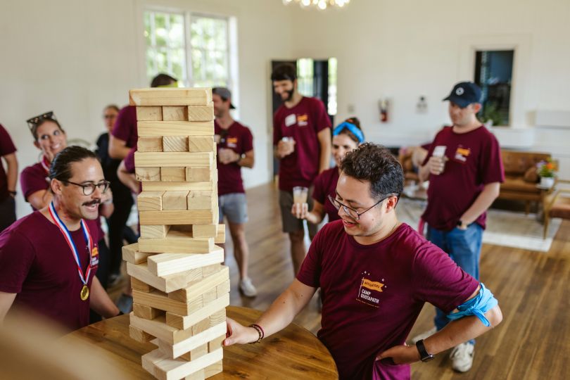 QuotaPath team party - playing Jenga