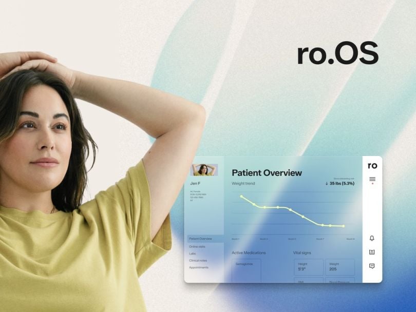 A photo of a woman next to a preview of the Ro operating system platform.