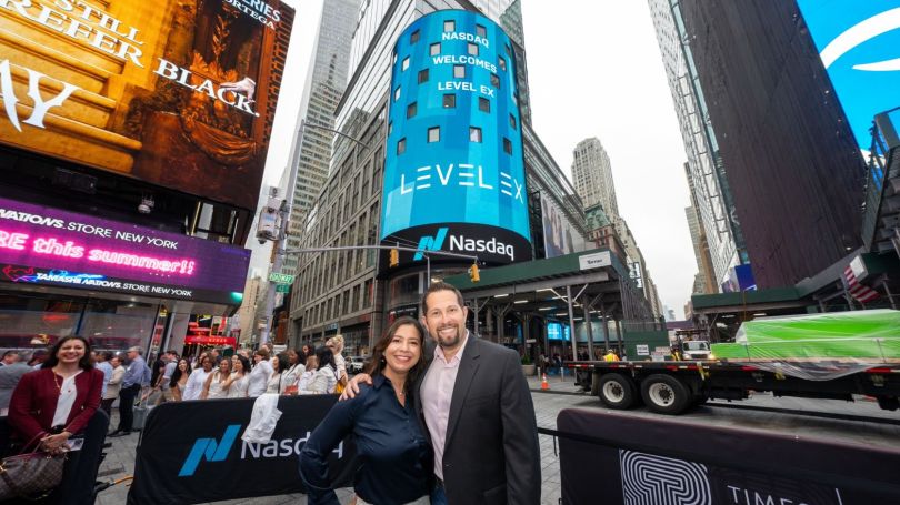  Level Ex’ Sam Glassenberg and Sandra Smith after an event on the floor of the Nasdaq.