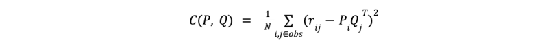  C(P, Q) = 1Ni,jobs(rij-PiQjT)2