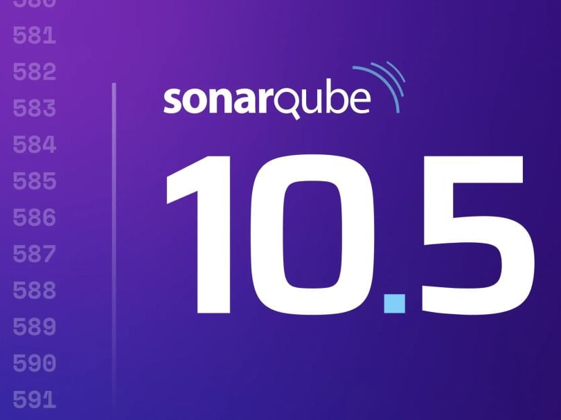 An announcement image for the SonarQube 10.5 update on a purple background.