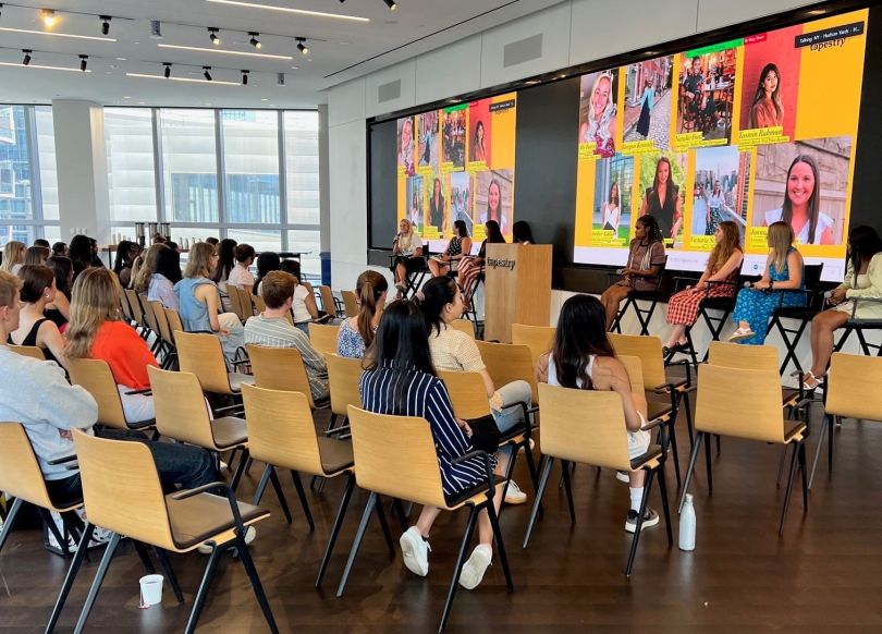 A group of Tapestry interns attending a discussion panel.