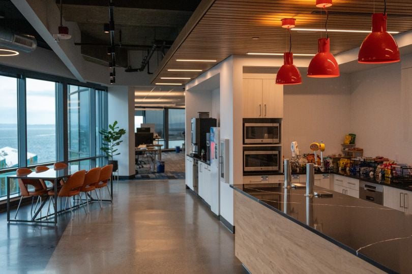 The break room and kitchen in the TaxBit office.