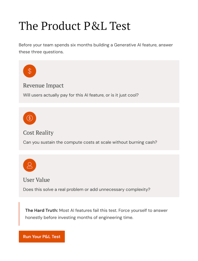 A graphic showing steps of the product P&L test