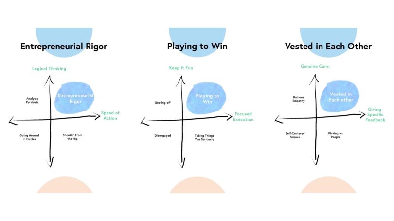 Three quadrant illustrations depicting each of GrapevineAI's three core values.