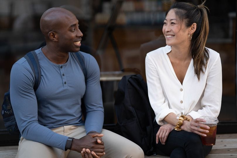 Yotpo colleagues sitting outside chatting