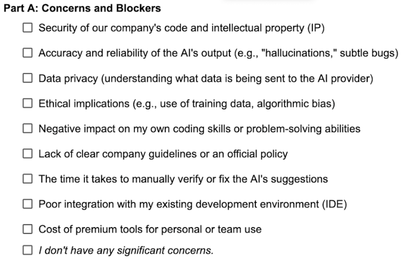 A developer experience survey question
