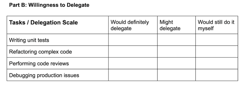 A developer experience survey question