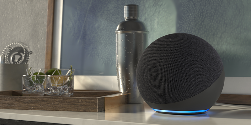 The Amazon Echo Iot Device sitting on a countertop.