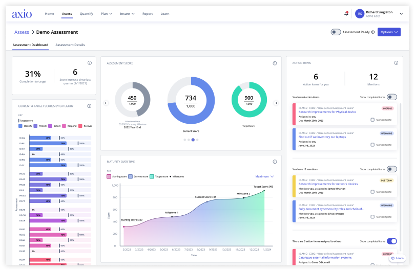 Screenshot of Axio360 assessment dashboard