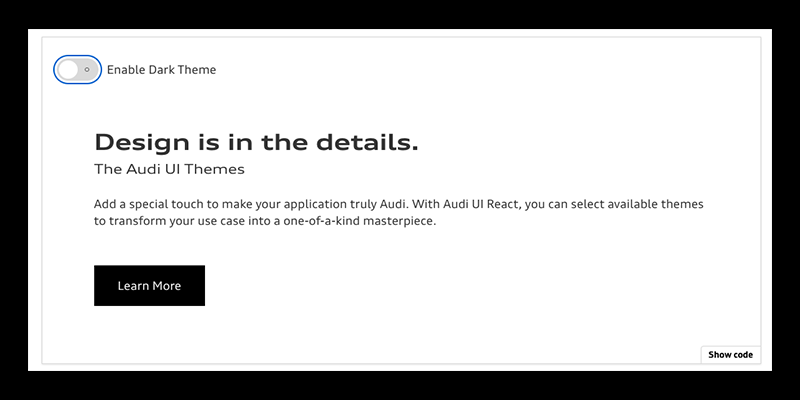 A UI element using fonts, colors and spacing from Audi's Design system.