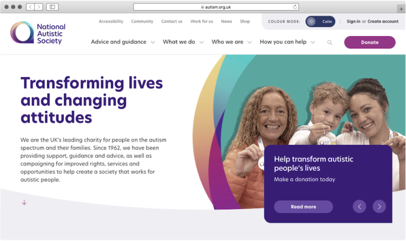 A screenshot of the National Autistic Society website