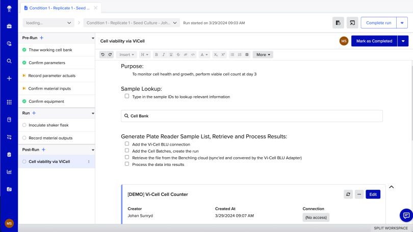 A screenshot of Bioprocess being used in batch execution. 