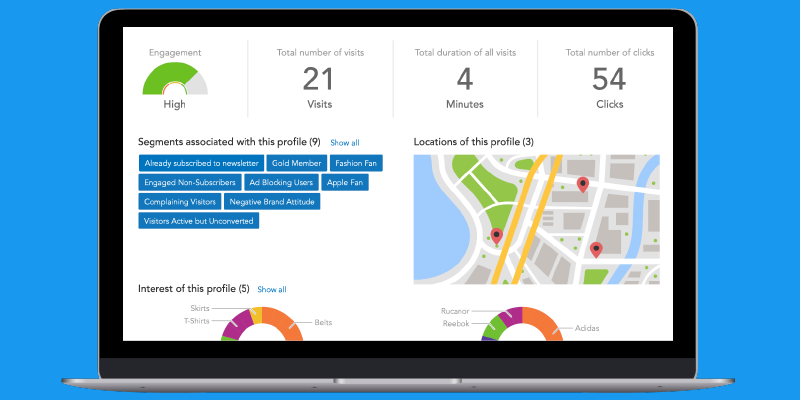 An illustration of Blueconic's customer data platform displayed on a laptop computer.
