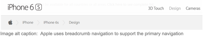 A screenshot of breadcrumb navigation on an Apple webpage