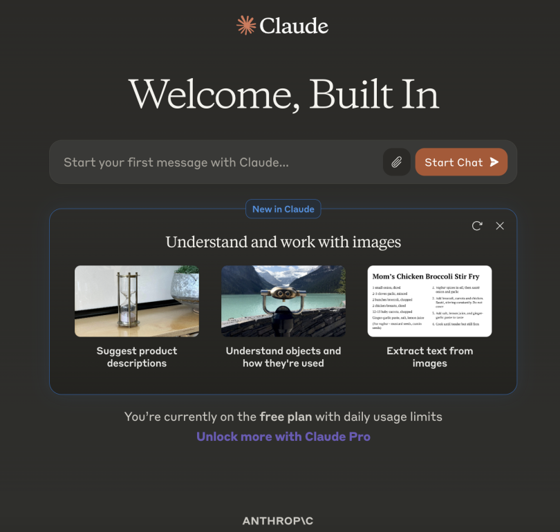 a screenshot of the Claude AI welcome page