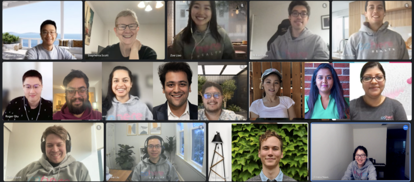 A group of Cohere Health employees smile at the camera during a Zoom call