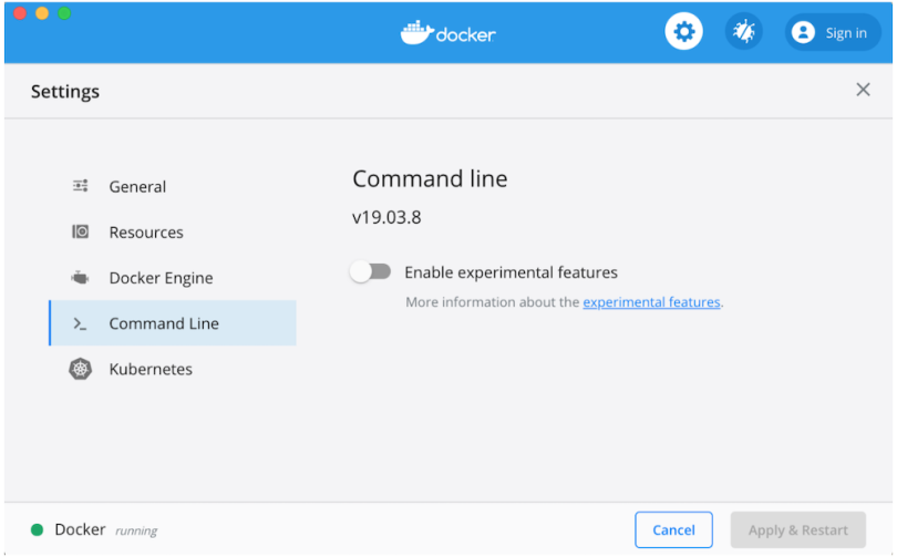 A screenshot of the Docker settings menu