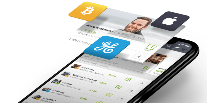 The eToro crypto app displayed on a mobile device showing an activity screen.