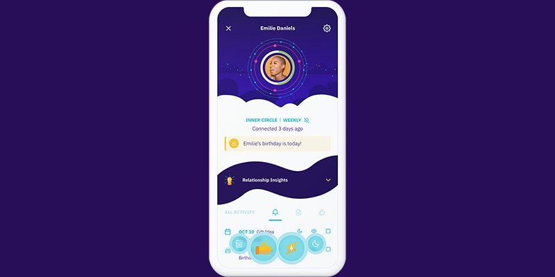 Fabriq’s health app interface notifying a user that one of their connections has a birthday today.