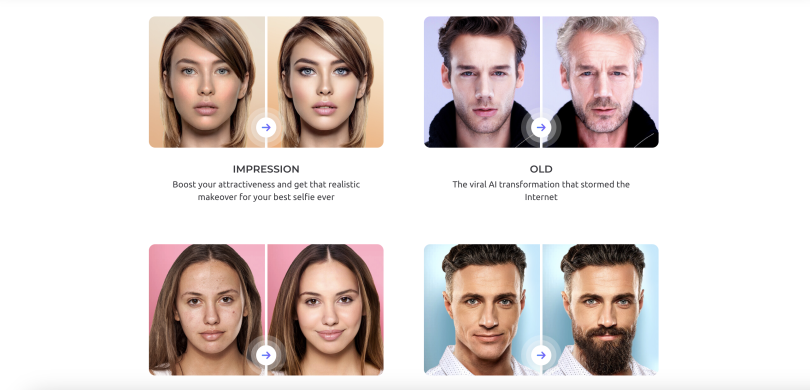 overview of some of FaceApp's features, including impression and age changes