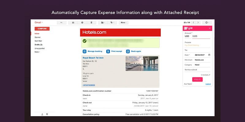 Fyle AI app gathering data from an email invoice.