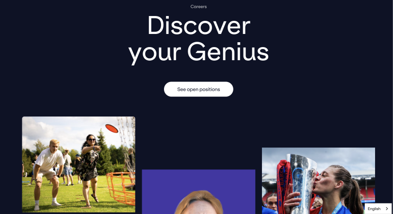 A screenshot of the Genius Sports career page featuring text that says "Discover your Genius."