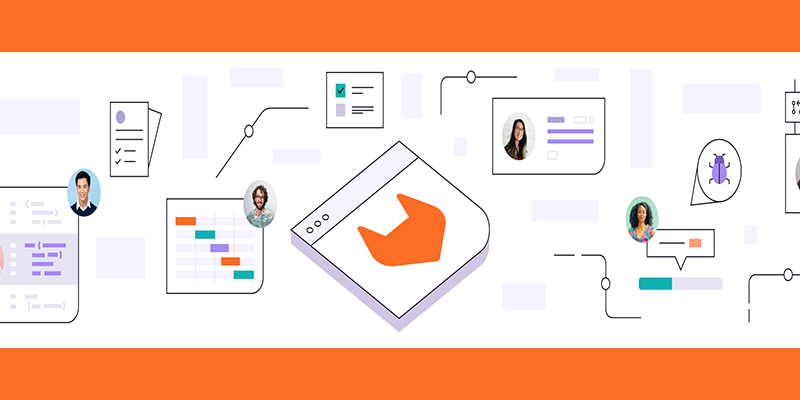 An illustration of the Gitlab logo surrounded by UI elements following Gitlab's design system.