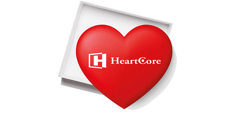 The Heartcore logo displayed on a large heart icon.