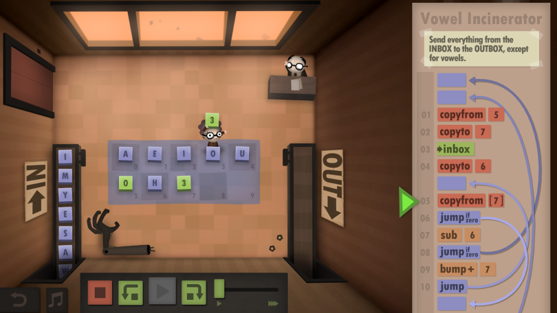 Screenshot of the Human resource Machine game.