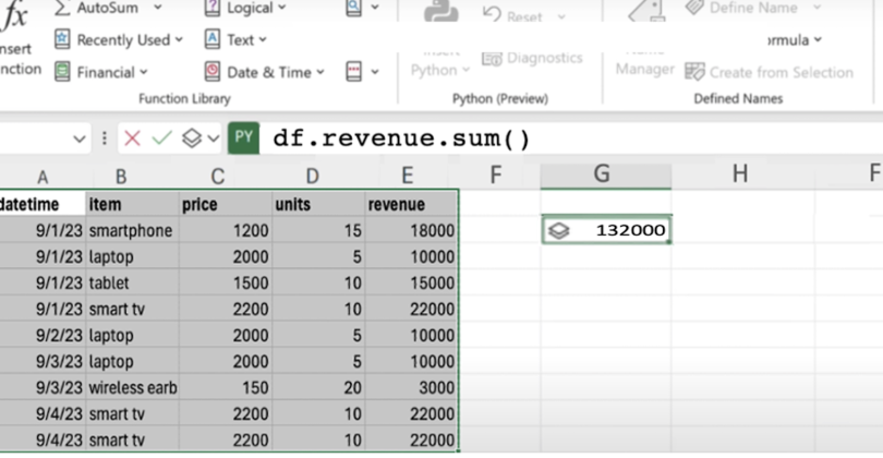 A Python command in Excel