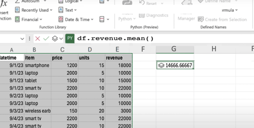 A Python command in Excel