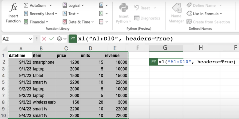 An Excel spreadsheet