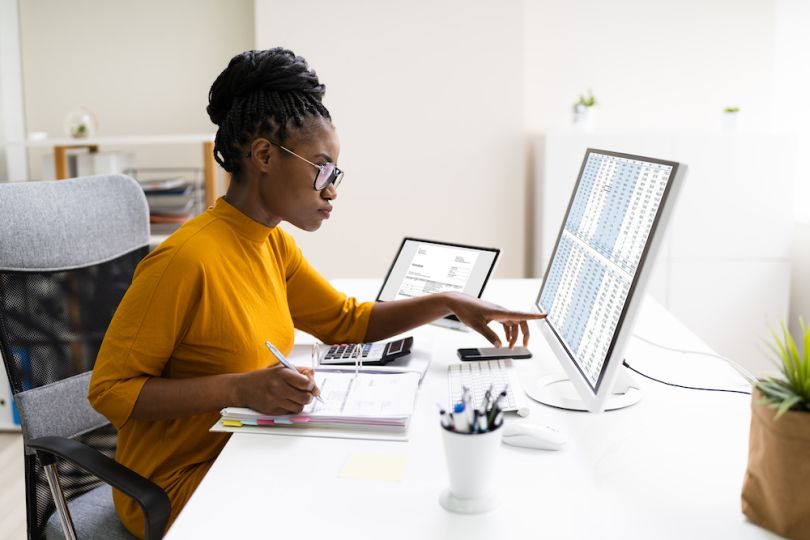 Intuit employee working at a computer